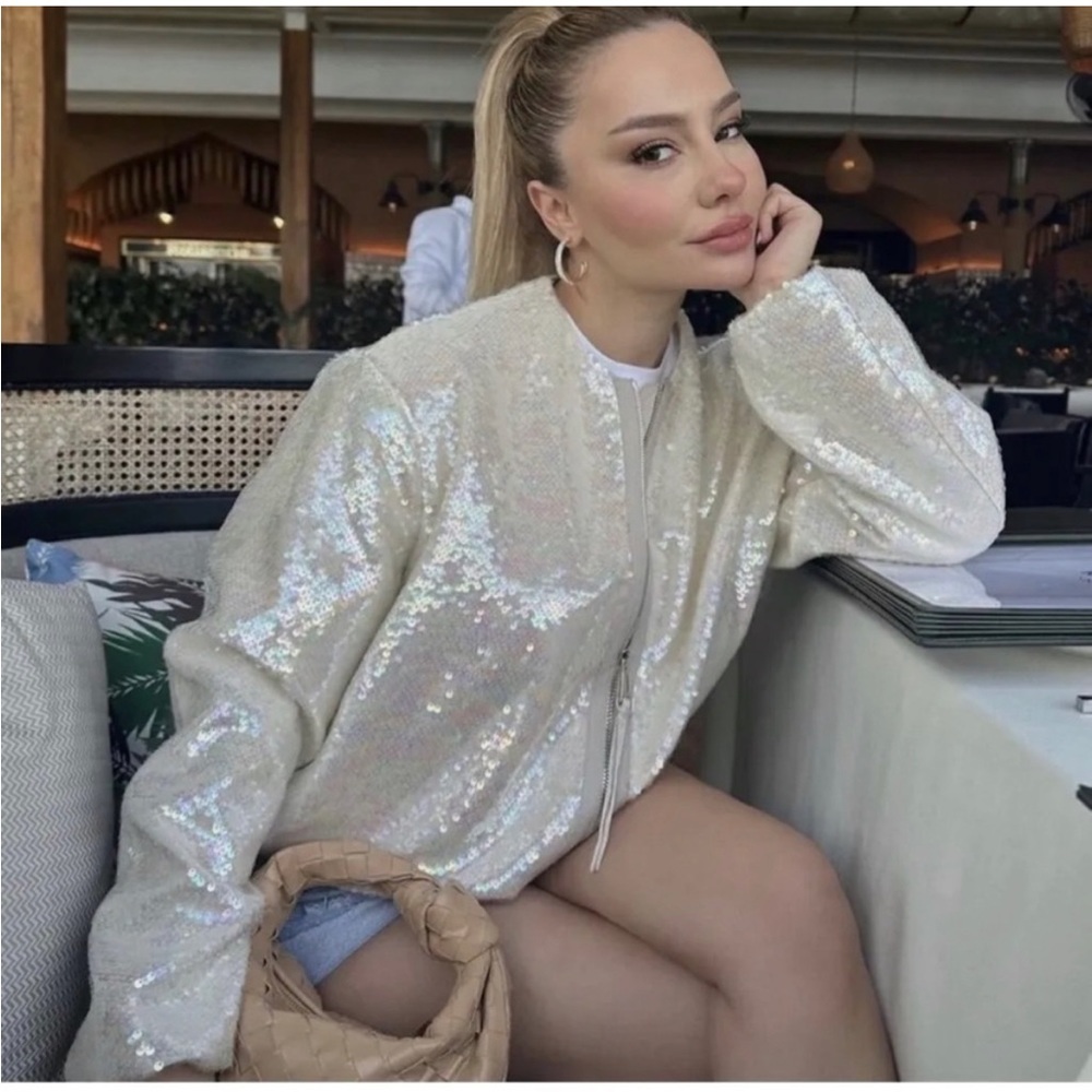 Blogger fav bomber sequin silver shimmer jacket